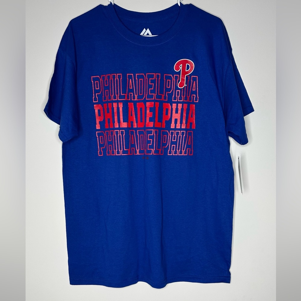 Majestic Blue and Red Philadelphia Phillies Men's Shirt